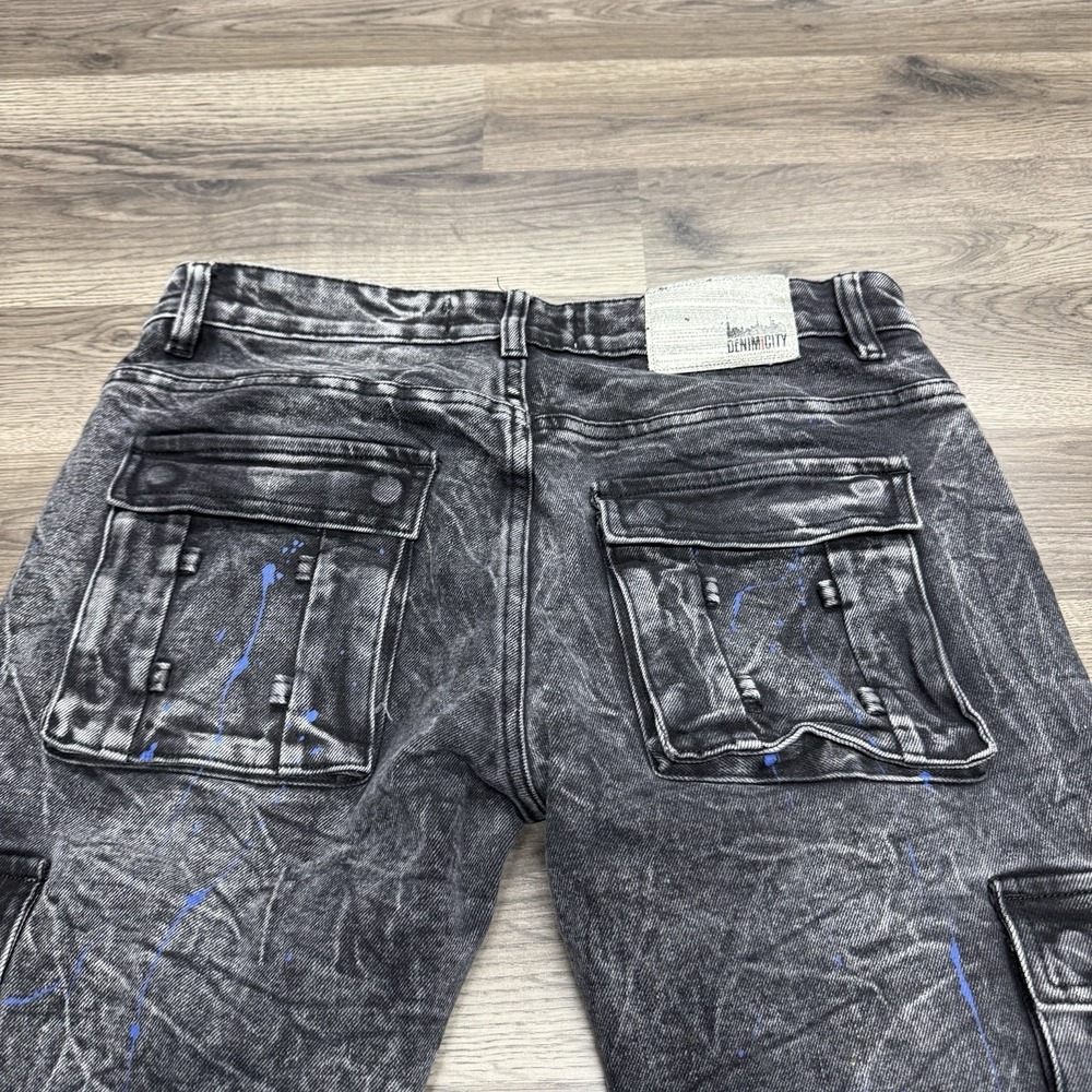 Denim I City Jeans Mens Size 34x30 Distressed Paint Splatter Cargo Jeans - Picture 8 of 13